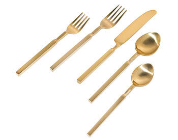 Golden Square Handle 20 Piece Flatware Set By Godinger